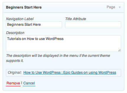 Wordpress Menu Description